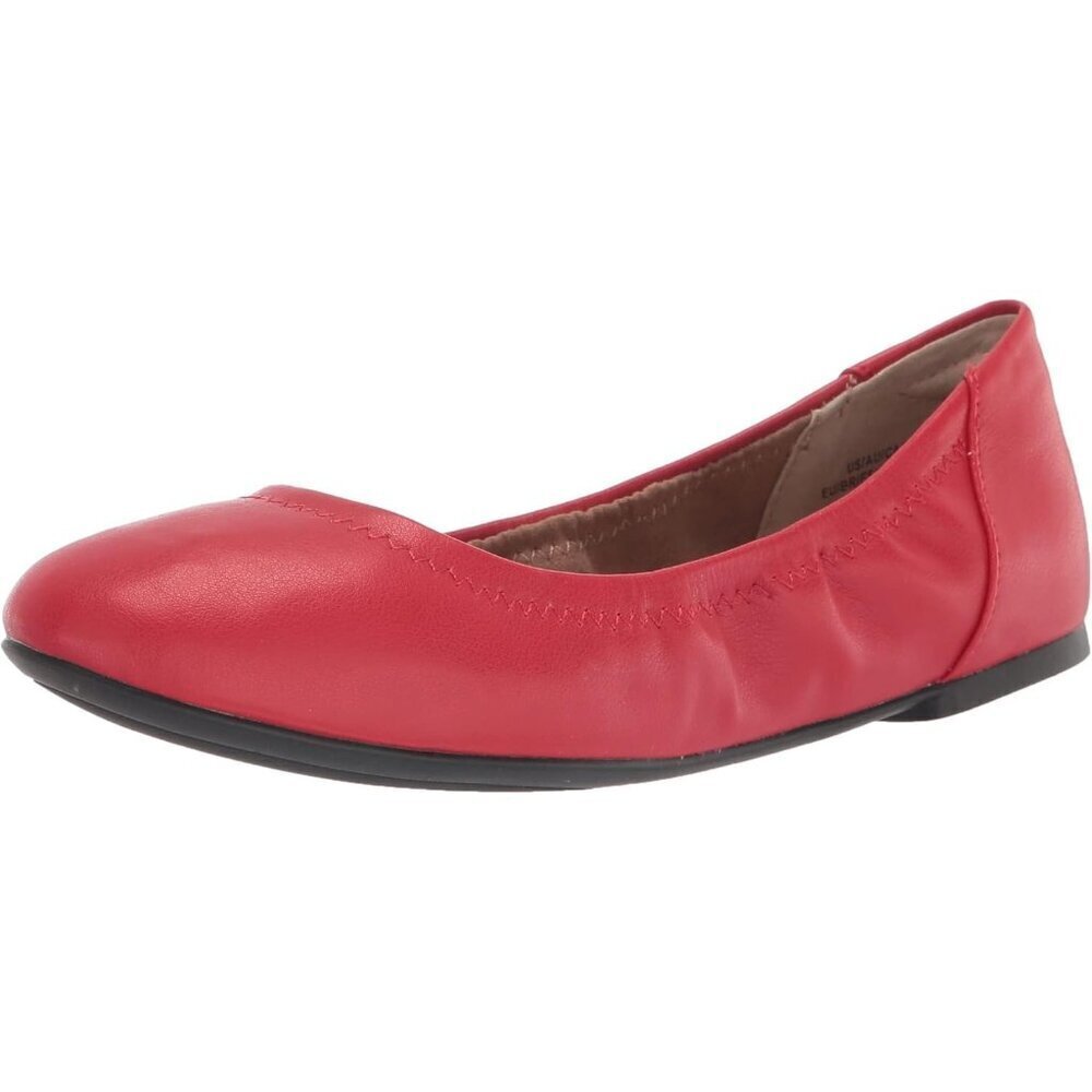 Womens Poppy Red Closed Rounded Toe Slip On Low Wedge Heel Ballet Flat Shoes